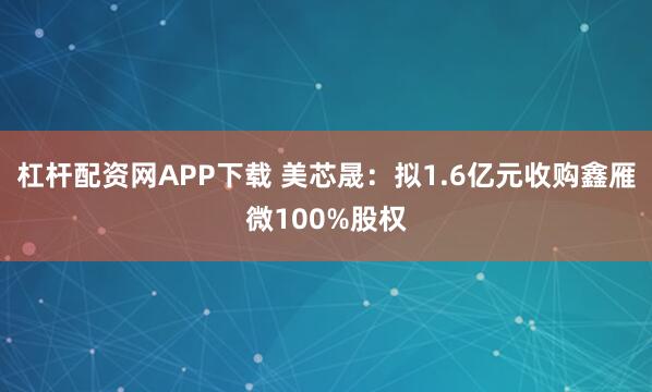 杠杆配资网APP下载 美芯晟：拟1.6亿元收购鑫雁微100%股权